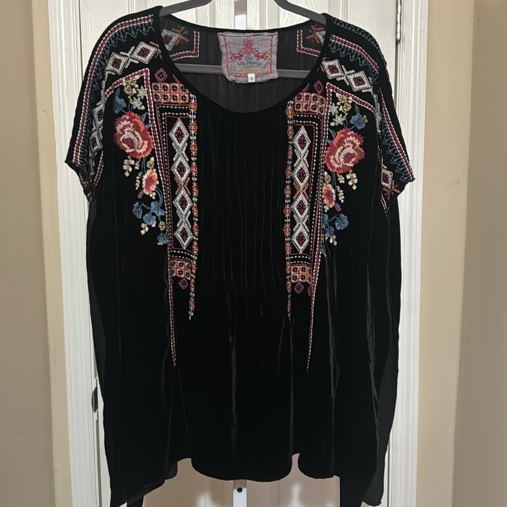 Johnny Was velvet pin tuck cape top